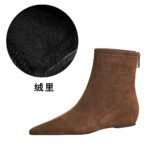 BIGTREE 6383-2 Korean version fashionable and simple low-heeled women's boots low-heeled wedge inner height increase pointed pedicure and thin suede short boots - Image 10