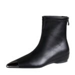 BIGTREE 6383-3 Retro European and American style versatile low heel heel inner heightening metal pointed iron head short women's boots short boots - Image 5