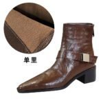BIGTREE 578-13 Retro European and American style medium heel thick heel pointed metal buckle knight boots short boots winter fashion short boots - Image 7