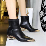 BIGTREE 335-2 European and American style banquet short boots women's boots metal heel hollow and iron head metal pointed short boots - Image 6