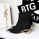 BIGTREE 335-1 European and American style light luxury banquet women's boots medium heel hollow with metal pointed iron head suede short boots - Image 4