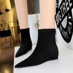 BIGTREE 6383-2 Korean version fashionable and simple low-heeled women's boots low-heeled wedge inner height increase pointed pedicure and thin suede short boots - Image 6