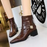 BIGTREE 578-13 Retro European and American style medium heel thick heel pointed metal buckle knight boots short boots winter fashion short boots - Image 2