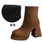 BIGTREE 7992-3 European and American fashion trend women's boots thick heel super high heel waterproof table round head side zipper winter suede short boots - Image 10