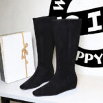 BIGTREE 6632-35 Korean version of tall women's boots, simple and fashionable versatile medium heel wedge heel inner heightening suede tall boots - Image 3