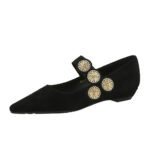 BIGTREE 3683-1K92 retro style versatile wedge heel suede low heel metal decoration one word with shallow mouth pointed women's single shoes - Image 5