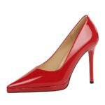 BIGTREE 8366-1 European and American high heels fashion banquet women's shoes thin heel patent leather shallow mouth pointed toe super high heel platform shoes - Image 5