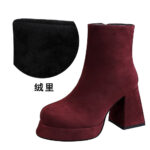 BIGTREE 7992-3 European and American fashion trend women's boots thick heel super high heel waterproof table round head side zipper winter suede short boots - Image 7