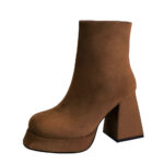 BIGTREE 7992-3 European and American fashion trend women's boots thick heel super high heel waterproof table round head side zipper winter suede short boots - Image 4