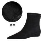BIGTREE 6383-2 Korean version fashionable and simple low-heeled women's boots low-heeled wedge inner height increase pointed pedicure and thin suede short boots - Image 9