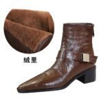 BIGTREE 578-13 Retro European and American style medium heel thick heel pointed metal buckle knight boots short boots winter fashion short boots - Image 9