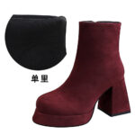 BIGTREE 7992-3 European and American fashion trend women's boots thick heel super high heel waterproof table round head side zipper winter suede short boots - Image 6