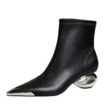 BIGTREE 335-2 European and American style banquet short boots women's boots metal heel hollow and iron head metal pointed short boots - Image 5