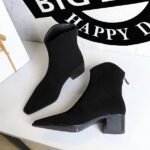 BIGTREE 578-3 European and American style fashion simple winter versatile thick heel middle heel pointed suede fashion short boots short women's boots - Image 3