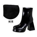 BIGTREE 7992-1 European and American retro women's boots short thick heel super high heel glossy side zipper round head glossy patent leather short boots - Image 7