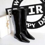 BIGTREE 6632-36 European and American wide-tube women's boots, rear zipper, small square head, middle heel, and inner heel heightening glossy patent leather high boots - Image 2