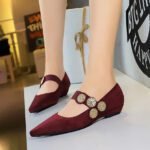 BIGTREE 3683-1K92 retro style versatile wedge heel suede low heel metal decoration one word with shallow mouth pointed women's single shoes - Image 3