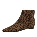 BIGTREE 6632-27 retro style autumn and winter naked boots inner height increase slope heel middle heel back zipper leopard print short boots - Image 5