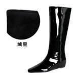 BIGTREE 6632-36 European and American wide-tube women's boots, rear zipper, small square head, middle heel, and inner heel heightening glossy patent leather high boots - Image 7