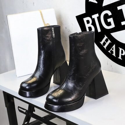 BIGTREE 7992-2 European and American style fashion trend thick heel high heel short boots round head retro winter short boots fashion women's boots