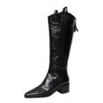 BIGTREE 236-1 Retro hand-scratched European and American winter boots women's boots thick heel middle heel pointed knight boots high boots - Image 5
