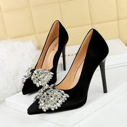 BIGTREE 3255-H72 Super high heel Xishi velvet mature sexy high heels rhinestone bow thin heel waterproof table women's single shoes