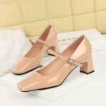 BIGTREE 6292 European and American style elegant women's shoes rhinestone word with square head heels patent leather glossy light mouth thick heel medium heel single shoes - Image 8