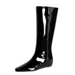 BIGTREE 6632-36 European and American wide-tube women's boots, rear zipper, small square head, middle heel, and inner heel heightening glossy patent leather high boots - Image 5