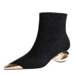 BIGTREE 335-1 European and American style light luxury banquet women's boots medium heel hollow with metal pointed iron head suede short boots - Image 5