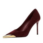 BIGTREE 3739-32 European and American style banquet women's shoes high heels thin heel suede light mouth metal pointed head iron head thin single shoes - Image 5