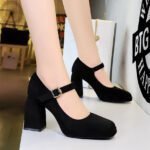 BIGTREE 9613-5 European and American style retro high heels, thick heels, waterproof platform, suede, shallow square scalp, belt buckle, one strap, single shoe woman - Image 8