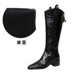 BIGTREE 236-1 Retro hand-scratched European and American winter boots women's boots thick heel middle heel pointed knight boots high boots - Image 6