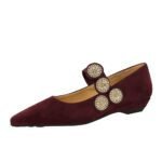 BIGTREE 3683-1K92 retro style versatile wedge heel suede low heel metal decoration one word with shallow mouth pointed women's single shoes - Image 4