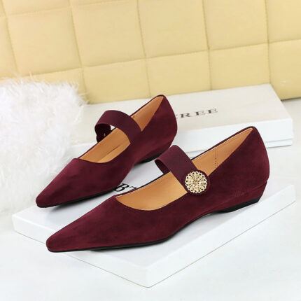 BIGTREE 3683-2K92 Korean version low heel wedge heel versatile suede light mouth metal decorative elastic band one word belt single shoes women