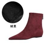 BIGTREE 6383-2 Korean version fashionable and simple low-heeled women's boots low-heeled wedge inner height increase pointed pedicure and thin suede short boots - Image 11
