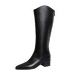 BIGTREE 578-8 European and American style fashion simple high top women's boots thick heel middle heel winter versatile high boots vintage knight boots - Image 5