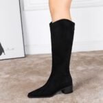 BIGTREE 578-7 European and American style banquet tall boots suede medium heel thick heel fashion simple versatile tall women's boots knight boots - Image 4