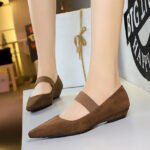BIGTREE 3683-11 Korean version retro simple and versatile low-heeled wedge heel light mouth pointed suede elastic band one-word belt single shoes women - Image 7