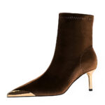 BIGTREE 319-A10 European and American style light luxury women's boots banquet short boots metal pointed pedicure thin Xishi velvet short boots - Image 5