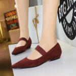 BIGTREE 3683-11 Korean version retro simple and versatile low-heeled wedge heel light mouth pointed suede elastic band one-word belt single shoes women