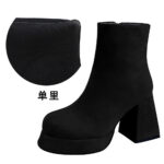 BIGTREE 7992-3 European and American fashion trend women's boots thick heel super high heel waterproof table round head side zipper winter suede short boots - Image 8