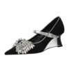 BIGTREE 2905-H72 Korean version of light luxury pointed wedge heel with rhinestone bow decoration contrasting color design high heel single shoes