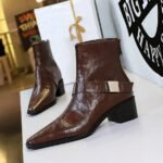 BIGTREE 578-13 Retro European and American style medium heel thick heel pointed metal buckle knight boots short boots winter fashion short boots - Image 4