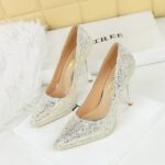 BIGTREE 3255-15 European and American style banquet high heels thin heel super high heel waterproof table shallow mouth pointed sequins single shoes women's shoes - Image 4