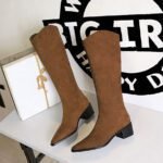 BIGTREE 578-7 European and American style banquet tall boots suede medium heel thick heel fashion simple versatile tall women's boots knight boots - Image 2