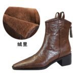 BIGTREE 578-10 Retro hand-scratched European and American winter short boots women's boots thick heel middle heel pointed knight boots short boots - Image 9