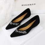 BIGTREE 3683-H68 French light luxury pointed rhinestone chain decorative single shoes suede light mouth bevel heel low heel versatile women's single shoes