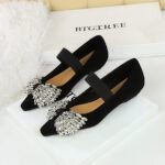 BIGTREE 3683-H72 Korean version of light luxury elastic band one-pedal low-heeled women's single shoes dazzling rhinestone bow wedge-heeled women's shoes