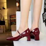 BIGTREE 6292 European and American style elegant women's shoes rhinestone word with square head heels patent leather glossy light mouth thick heel medium heel single shoes - Image 4