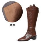 BIGTREE 236-1 Retro hand-scratched European and American winter boots women's boots thick heel middle heel pointed knight boots high boots - Image 9